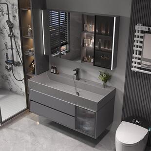 轻奢浴室柜组合微晶石海洋一体台盆洗手盆洗脸盆化妆室洗漱台套装