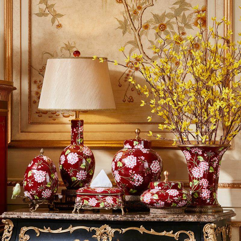 欧式红色陶瓷镶铜装饰储物罐盖坛客厅茶几花瓶纸巾盒卧室摆件,家居饰品,装饰摆件,淘宝优惠券,粉丝福利购,淘宝优惠卷