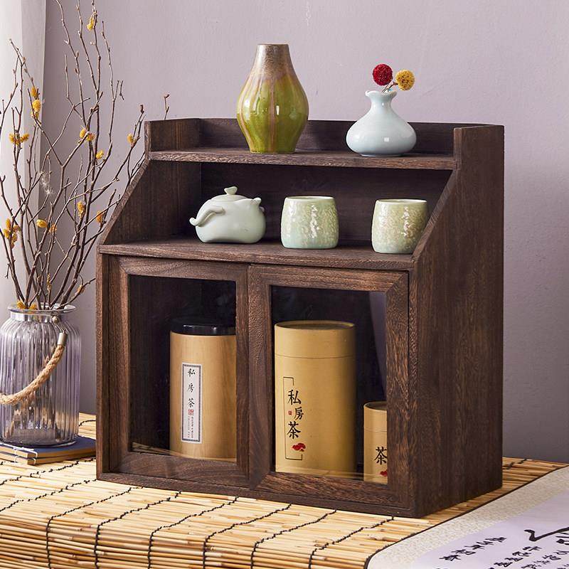 实木桌面置物架防尘收纳盒茶叶茶壶柜玻璃展示柜化妆品整理架茶柜,收纳整理,桌面收纳盒,淘宝优惠券,粉丝福利购,淘宝优惠卷