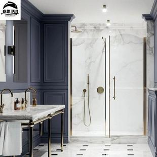 金色边框豪华欧式淋浴隔断屏风卫生间浴室工艺花纹淋浴房干湿分离