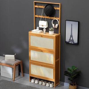 超薄鞋柜家用门口外楼道室内入户翻斗鞋架实木玄关柜一体多层收纳