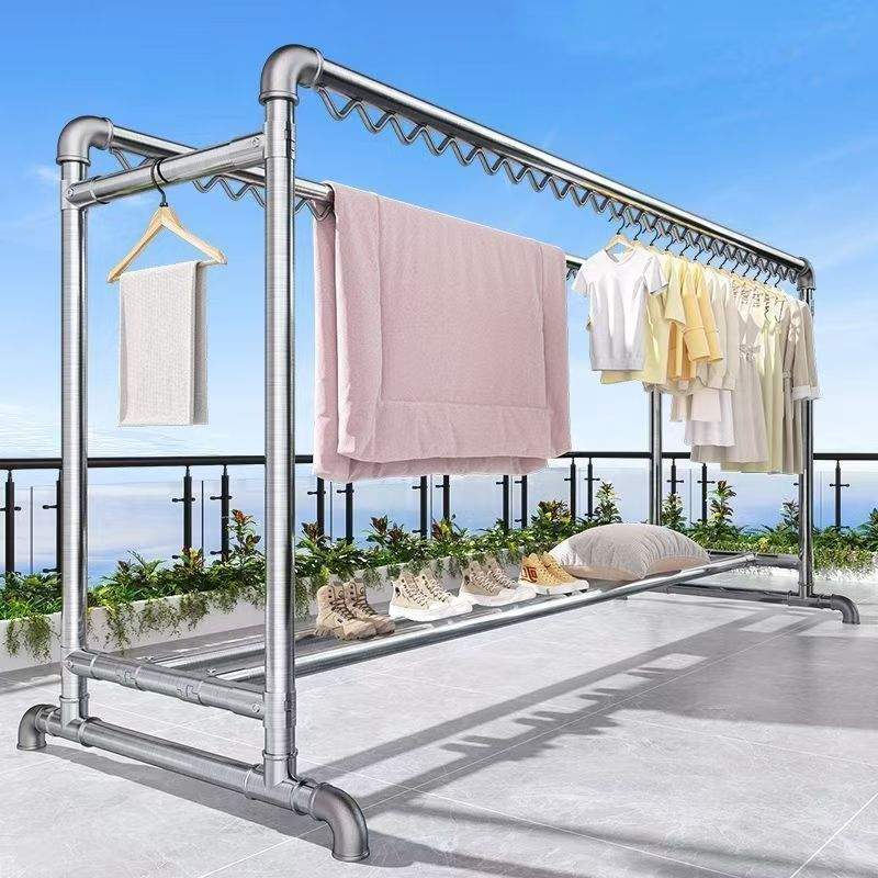 钢管晾衣架落地超厚挂衣架卧室家用晒衣服架子阳台天台凉衣杆