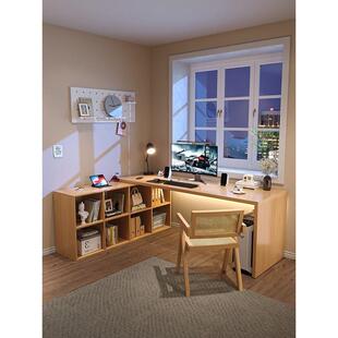 2024新款实木学习电脑桌卧室家用黑色转角桌子l型书桌书柜电竞桌