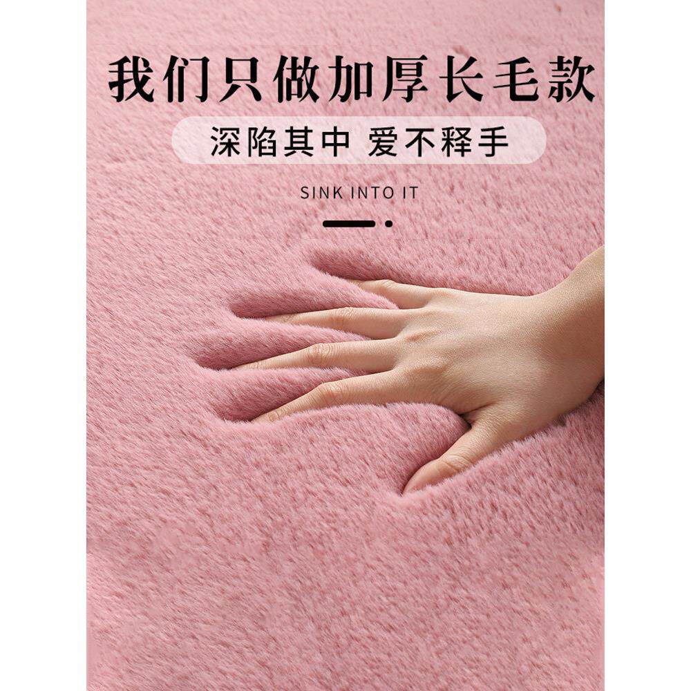 粉红色彷兔毛地毯加厚卧室主卧室床前地板垫,秋冬长毛绒飘窗垫