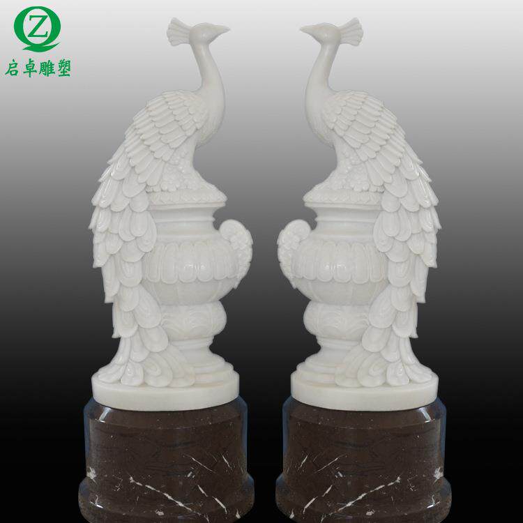 直销大理石孔雀天然汉白玉吉祥动物雕塑石材动物雕像