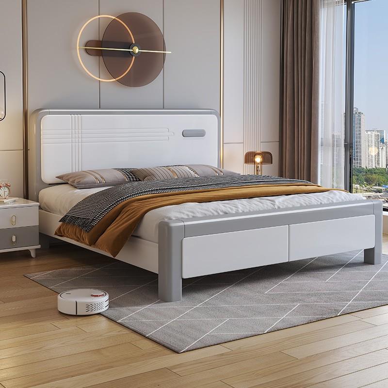 现代简约1.8m实木床家用主卧白色双人床1.5m出租房经济型储物结婚