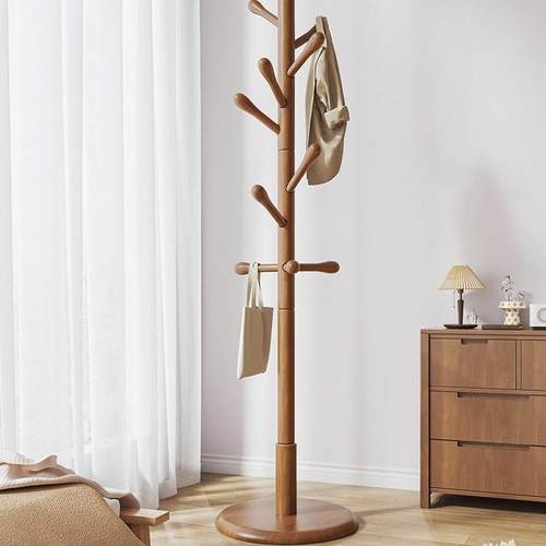 实木衣帽架落地卧室挂衣架家用立式衣服挂衣杆室内简易收纳挂包架