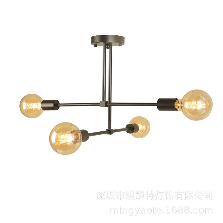 美式复古多头铁艺吊灯创意餐厅休闲区网咖服装店个性几何枝型吊灯