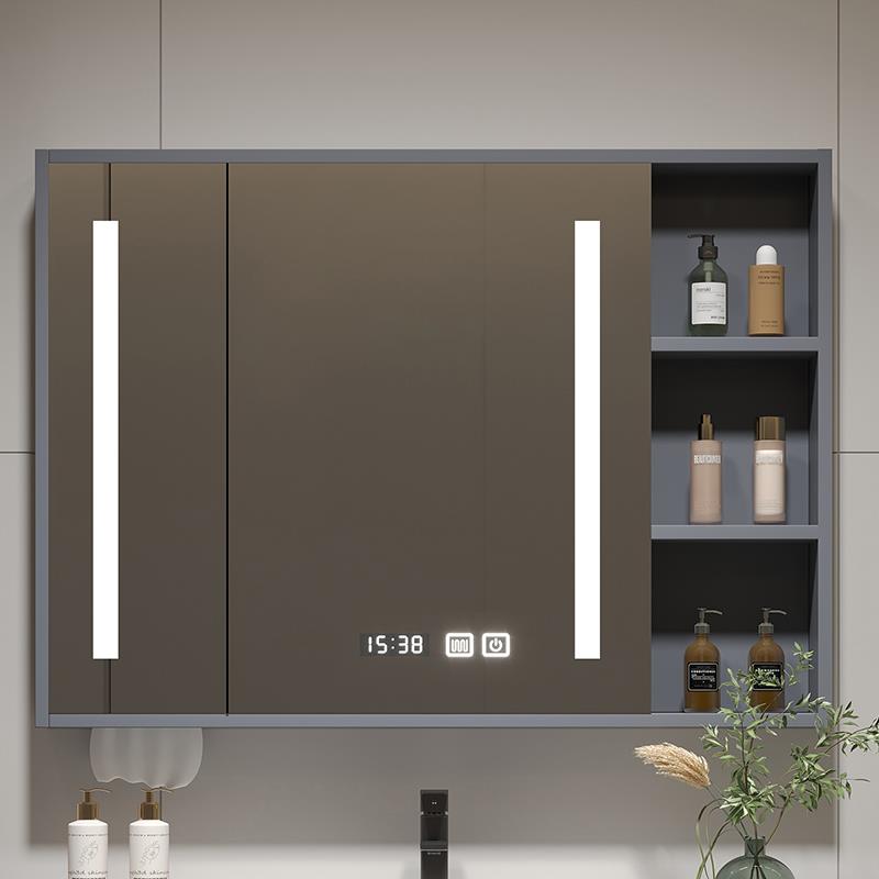 W7实木智能浴室镜柜挂墙式卫生间储物镜箱洗手间镜子置物架带收纳