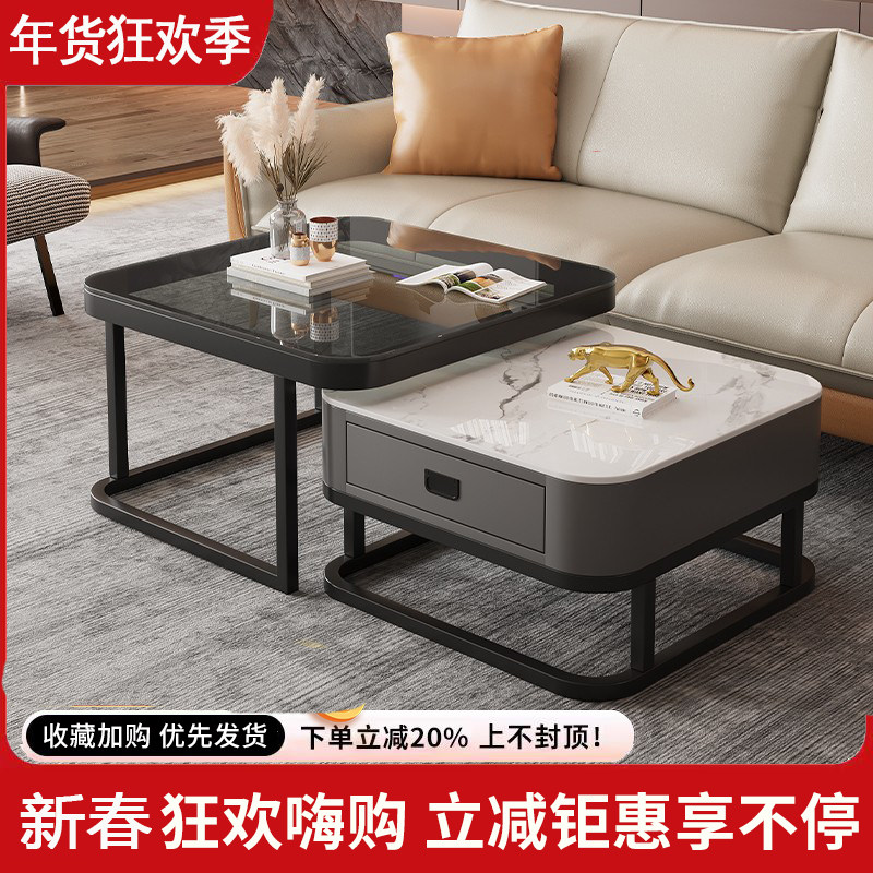 茶几客厅家用现代简约小户型2026新款网红方形轻奢玻璃茶几电视柜