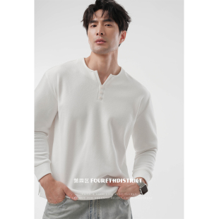 第四区 男士休闲上衣v领亨利领2026早春商务休闲潮流时尚T恤百搭