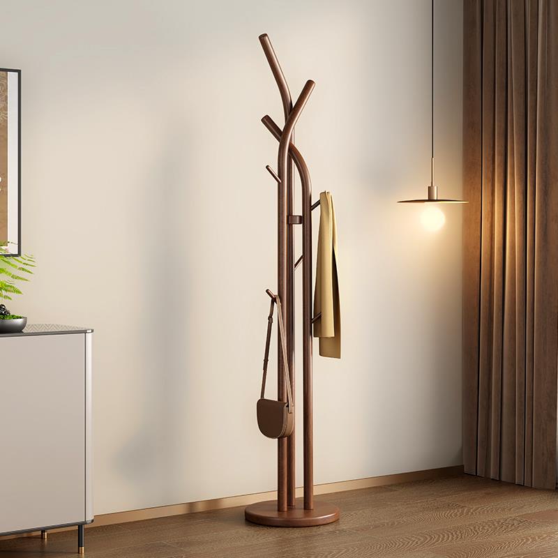 白蜡木衣帽架落地卧室实木挂衣架木质客厅简约衣服架立式创意衣架