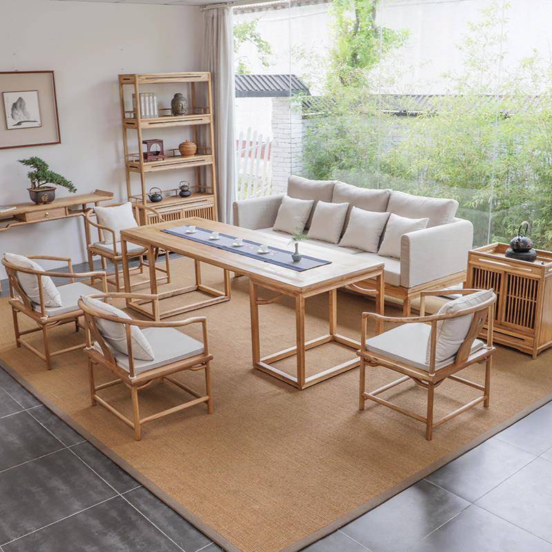 新中式茶几和椅子老榆树茶几黑胡桃实木茶几禅宗茶室沙发茶几组合