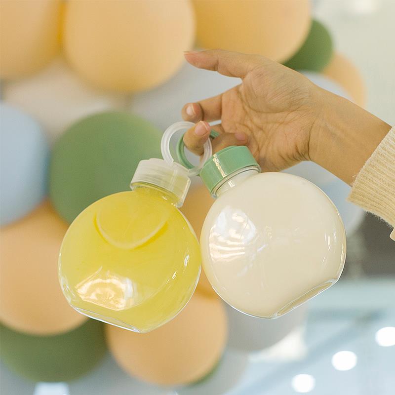 320ml创意扁圆饮料瓶外卖奶茶杯子网红一次性奶茶瓶透明塑料瓶