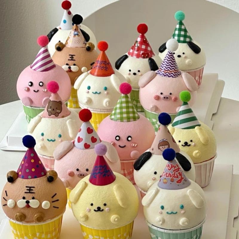 网红ins纸杯蛋糕装饰毛球小帽子成品儿童生日甜品台烘焙装扮摆件