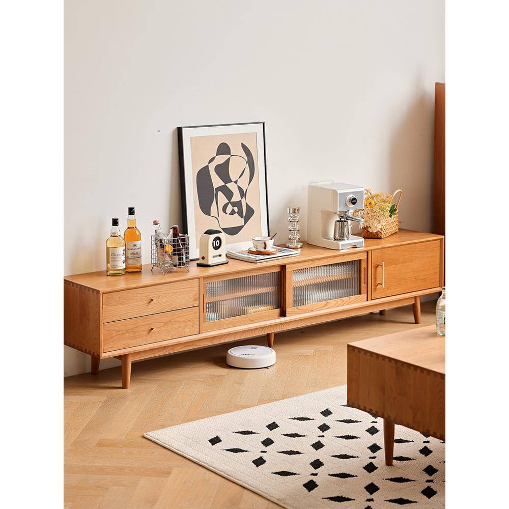 北欧实木电视柜茶几组合现代简约小户型客厅樱桃木日式新款储物柜