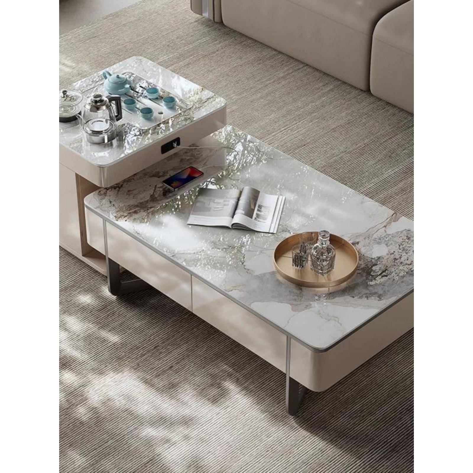 2025新款多功能茶几客厅家用现代简约小户型轻奢高级可移动岩板桌