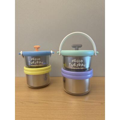 颜一好物 304不锈钢双层提桶饭盒学生上班族便携汤罐圆形便当盒AI