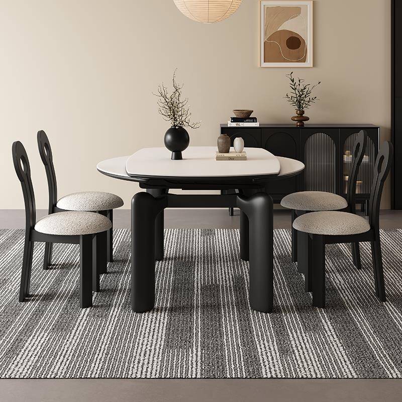 岩板餐桌可伸缩折叠变圆简约现代小户型家用意式奶油风实木饭桌