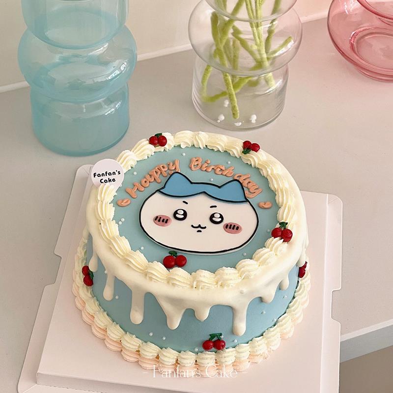 网红小八生日蛋糕装饰卡通小动物头像乌萨奇小八吉伊HBD插件摆件