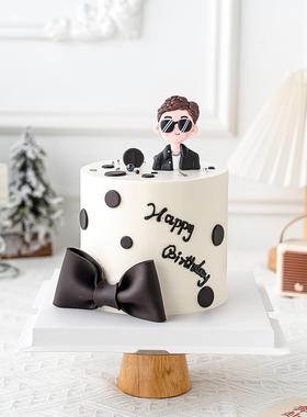 简约墨镜男孩烘焙蛋糕装饰软陶摆件男神生日派对插件黑色圆点装扮