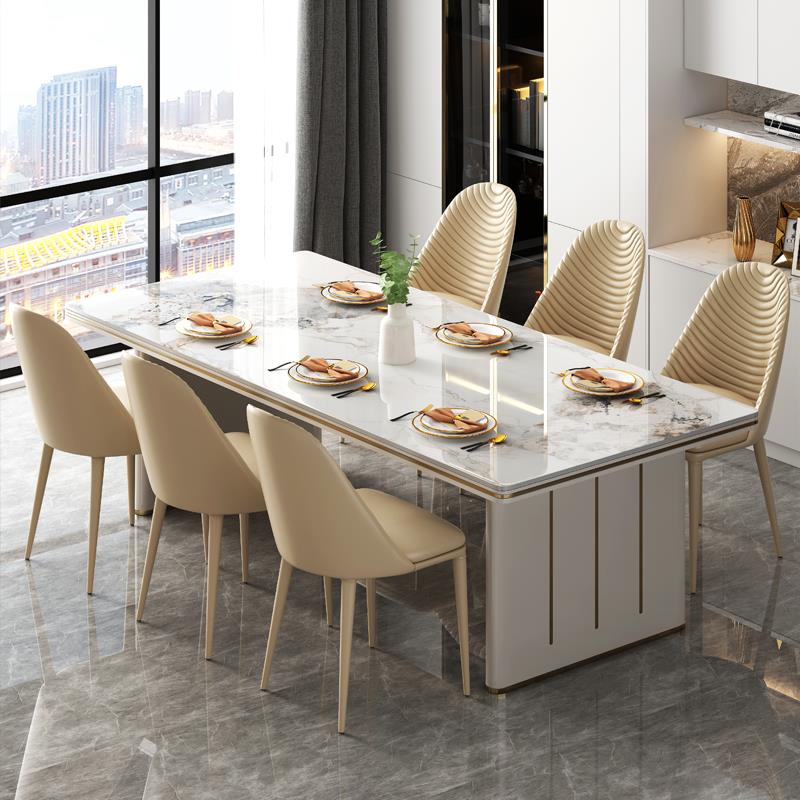 奶油风白岩板餐桌高级轻奢现代简约小户型餐厅餐桌椅组合家用饭桌