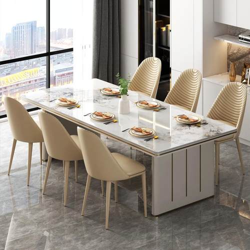 奶油风白岩板餐桌高级轻奢现代简约小户型餐厅餐桌椅组合家用饭桌