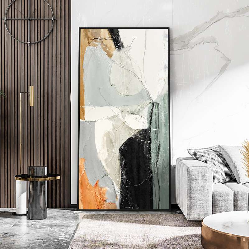 北欧现代抽象别墅玄关装饰画餐厅酒店大厅挂画简约色块过道壁画图片