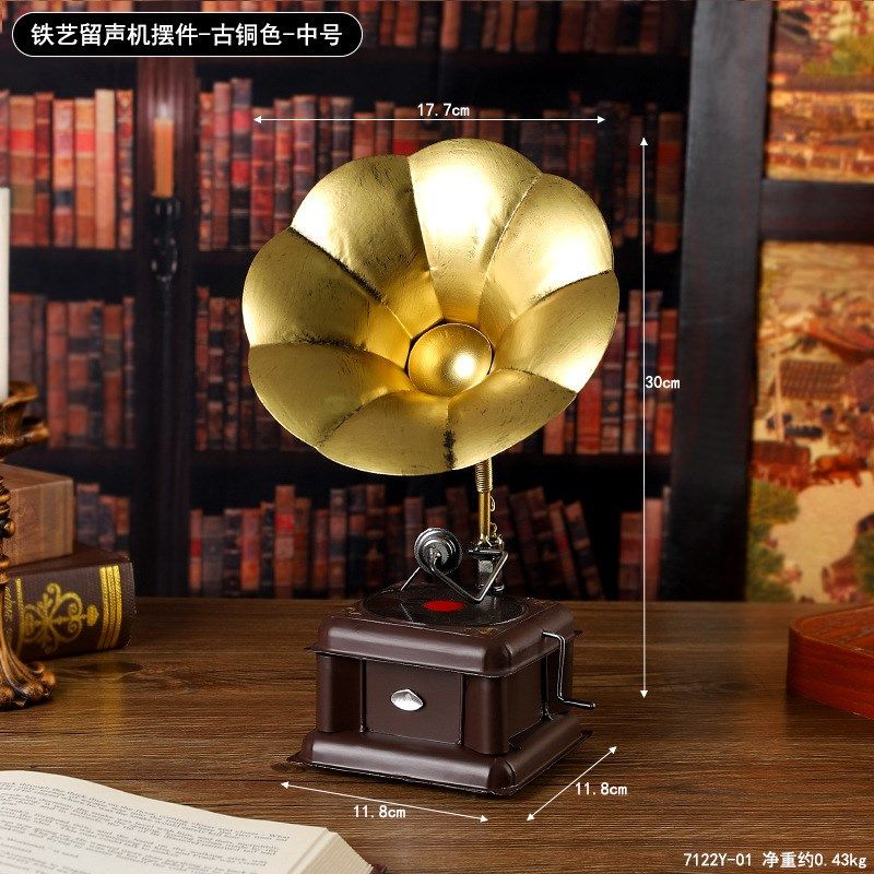 复古怀旧铁艺留声机模型家居客厅酒柜装饰摆件橱窗仿真道具摆设,特色手工艺,其他特色工艺品,淘宝优惠券,粉丝福利购,淘宝优惠卷