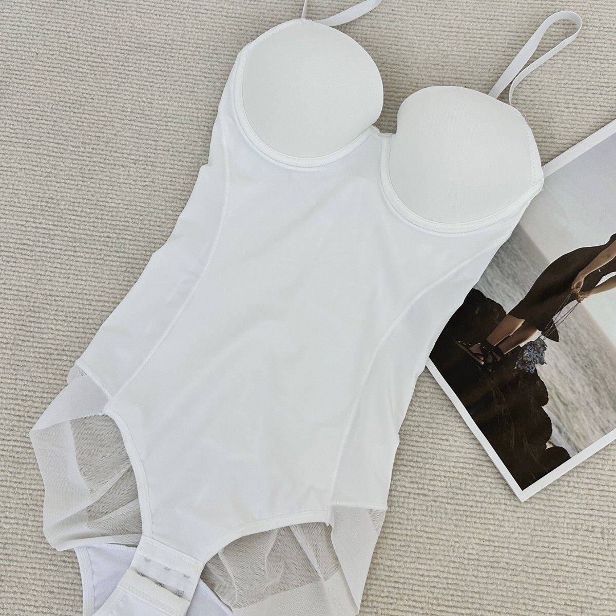 夏天超薄白色连体塑身衣收腹束腰女美体塑形束身内衣带文胸一体式