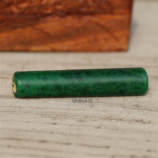 系石苑 DIY散珠文玩配件翠绿色蛙皮点彩包浆老琉璃长管直管珠