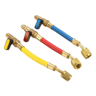 R134A加液冷媒管 汽车加氟球阀短管 高压胶管接头 空调加氟管 R22