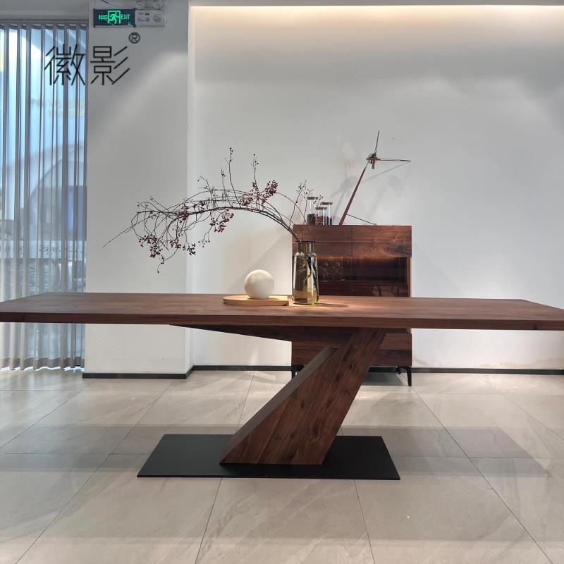 徽影新中式北美黑胡桃木茶桌椅组合现代简约实木大板创意泡茶台