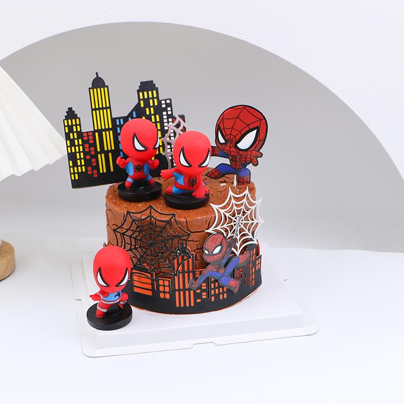 2025新款蜘蛛侠城市围边蛋糕装饰摆件可爱造型蜘蛛侠插牌装扮布置