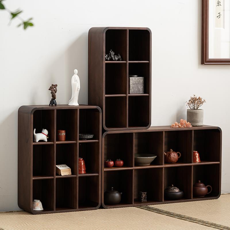 胡桃木置物架新中式博古架家用多宝阁茶具展示柜实木客厅收纳柜