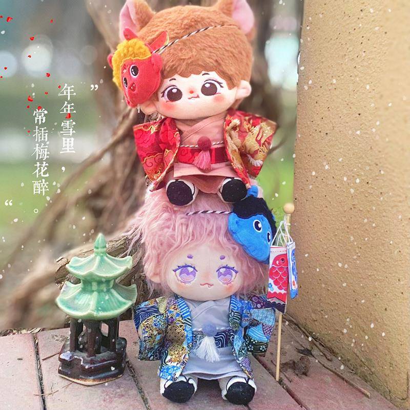 原创设计20cm娃衣棉花娃娃衣服套装日系和风和服浴衣木屐鲤鱼旗
