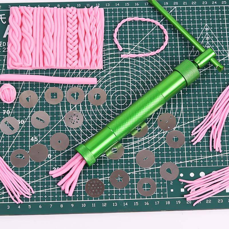 旋转式挤泥器翻糖花边形状压泥器超轻石塑粘土挤泥人偶头发工具