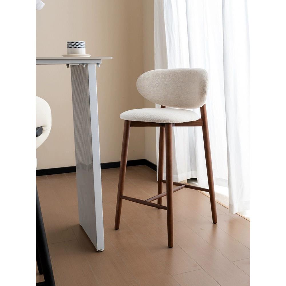 现代简约实木吧椅北欧轻奢设计师布艺椅子客厅靠背椅家用客厅吧椅