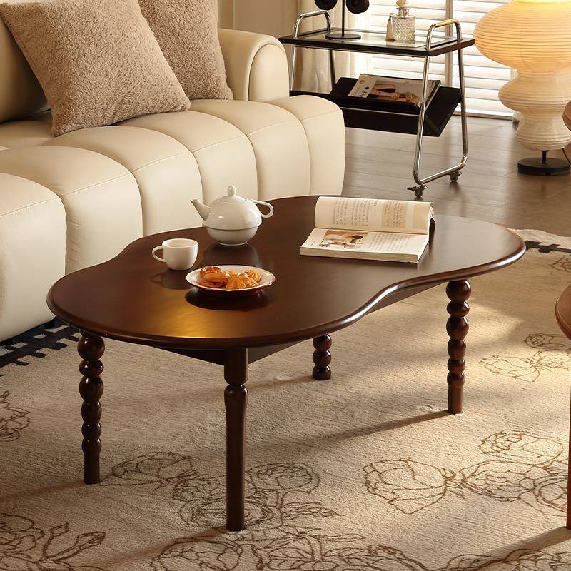 中古胡桃实木小茶几创意云朵异形矮桌法式复古客厅家用高级感桌子