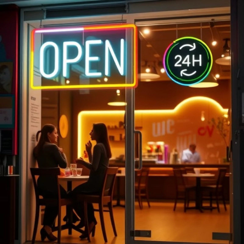 24小时营业牌OPEN霓虹灯发光字造型牌12v供电LOGO显示牌亚克力