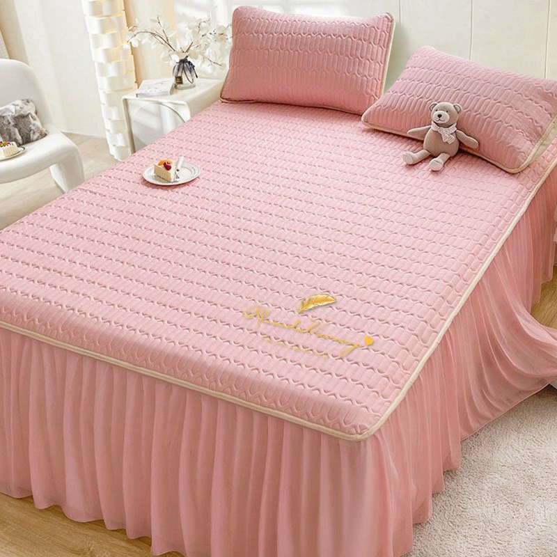 夏季冰丝乳胶凉席25新款席子三件套公主风花边凉席床单水洗空调席