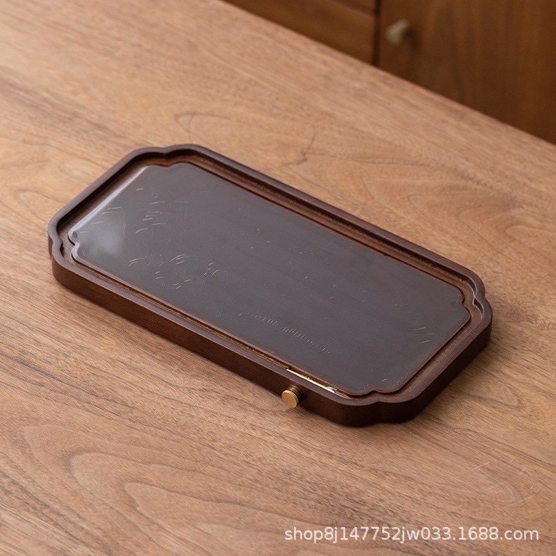 变色茶盘办公室家用带排水蓄水温变遇热水变色实木壶承干泡小茶台