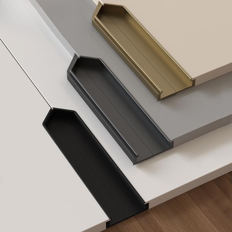 衣柜门嵌入式牛角隐形免拉手极简单边内嵌爱格高门开槽抽屉暗把手