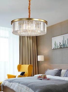 美式黑色铁艺水晶吊灯客厅灯圆形餐厅灯书房卧室灯透明色水晶灯