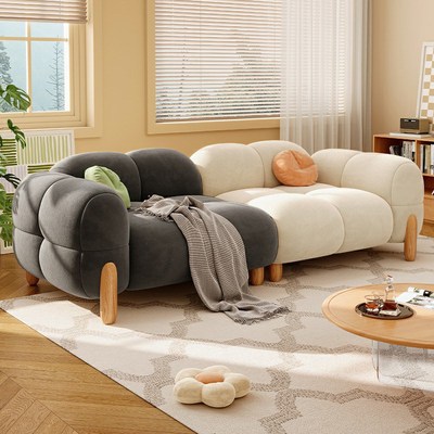 原木法式奶油风果冻布艺沙发客厅现代简约轻奢2024新款小户型直排