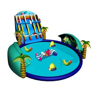 浩童三道龙头滑梯儿童水上乐园设备厂家水上冲闯关滑梯充气游泳池