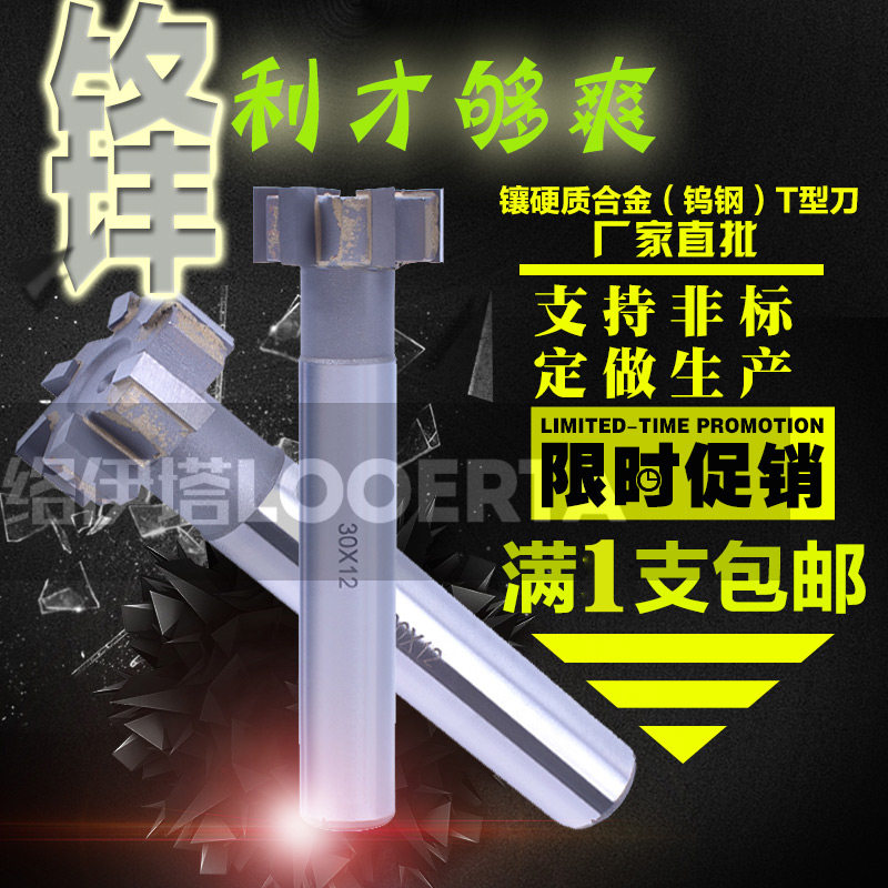 镶硬质合金焊接钨钢直柄T型刀M1260钨钢直柄镶合金T型刀t槽铣刀