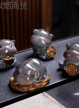 变色装小萌猫咪茶宠摆会件家用茶茶桌KJQ盘客精品可养饰茶玩茶具