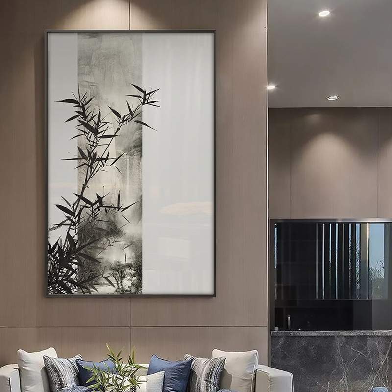 新中式书房茶室装饰画客厅松树山水禅意玄关挂画软装设计样板房画图片