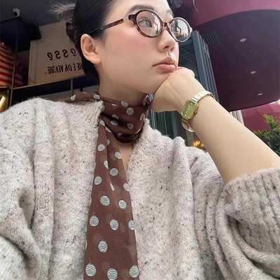 棕色波点丝巾印花高级百搭配饰系